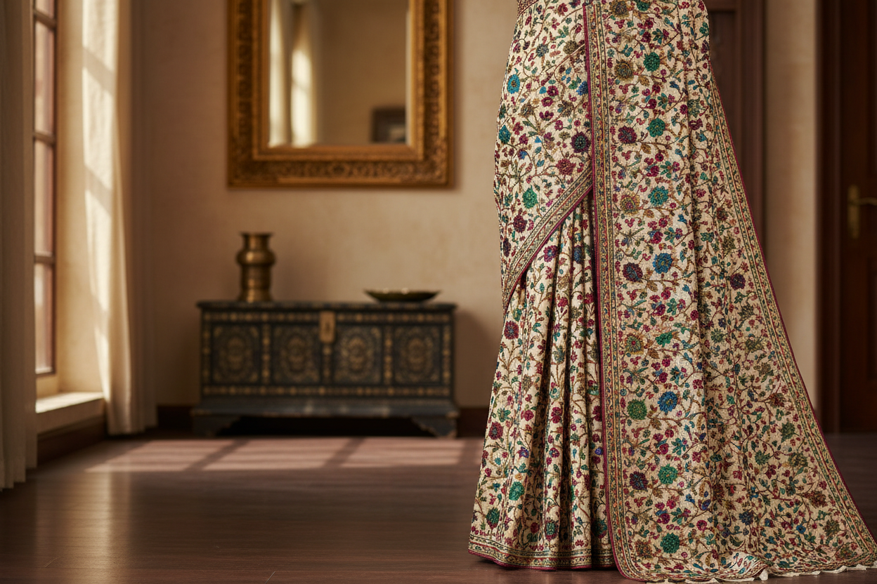 Kashmiri Saree in elegant setting